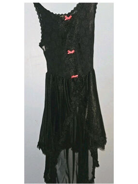 Vtg Stroke of Midnight Babydoll Black Ruffled Lace Lingerie Nightgown Large